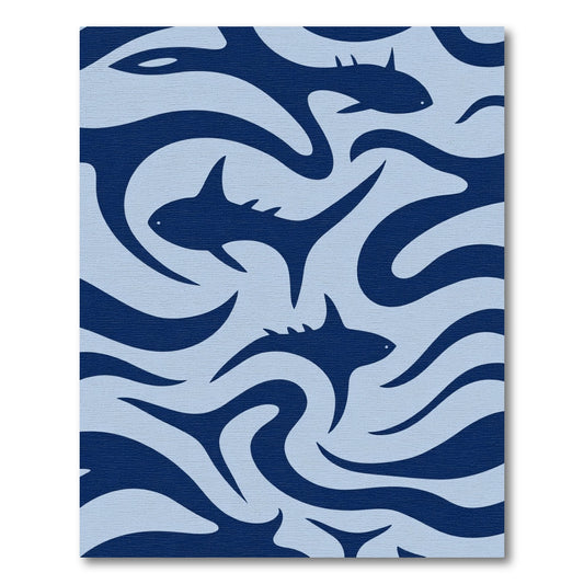 Deep Blue Swimming Sharks Marine Rug
