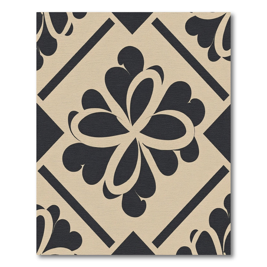 Bold Black Floral Diamond Tiling Rug