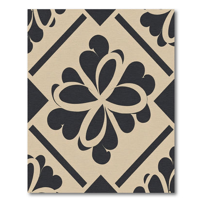 Bold Black Floral Diamond Tiling Rug