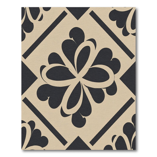 Bold Black Floral Diamond Tiling Rug