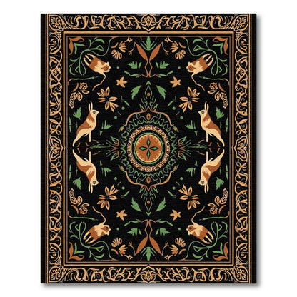 Ornate Brown Green Bird Floral Medallion Rug
