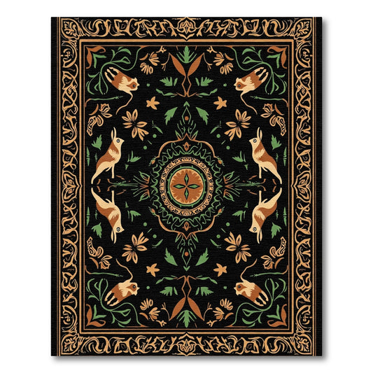 Ornate Brown Green Bird Floral Medallion Rug