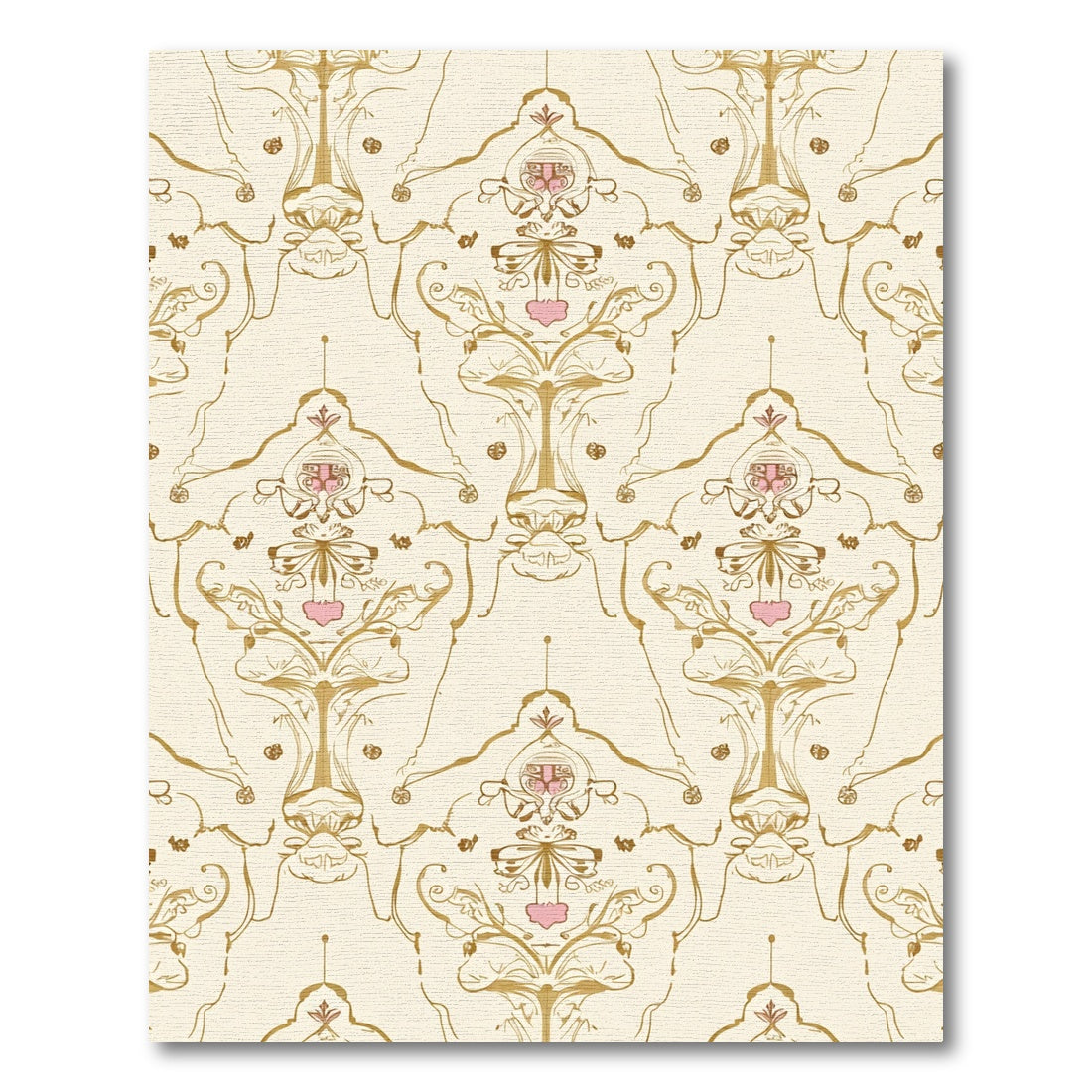 Art Nouveau Gold Pink Damask Rug