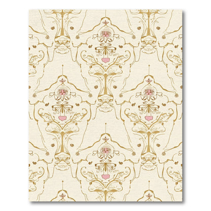 Art Nouveau Gold Pink Damask Rug