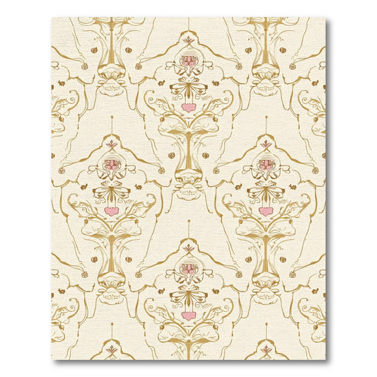 Art Nouveau Gold Pink Damask Rug