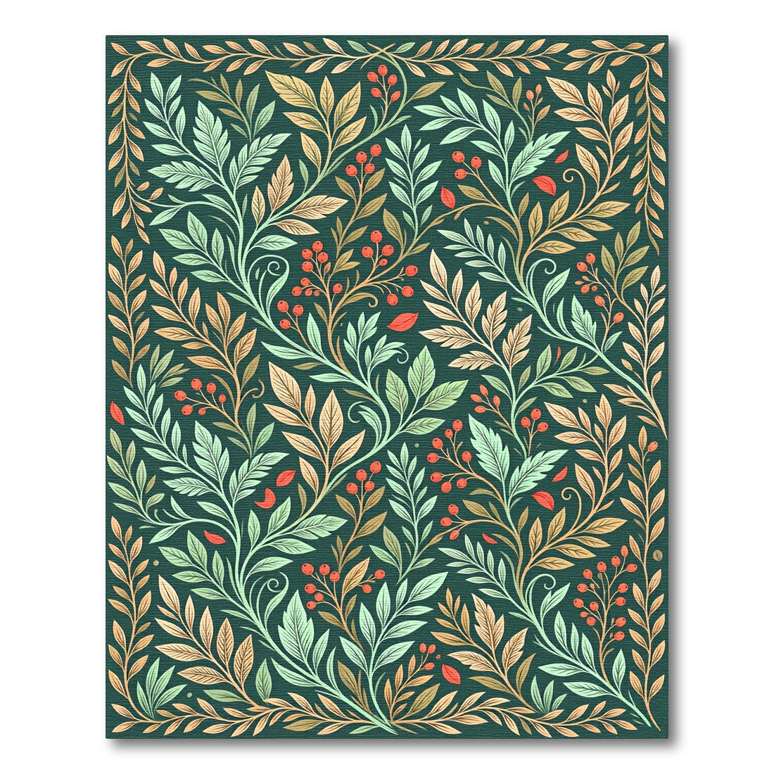 Botanical Emerald Berry Leaf Vine Rug