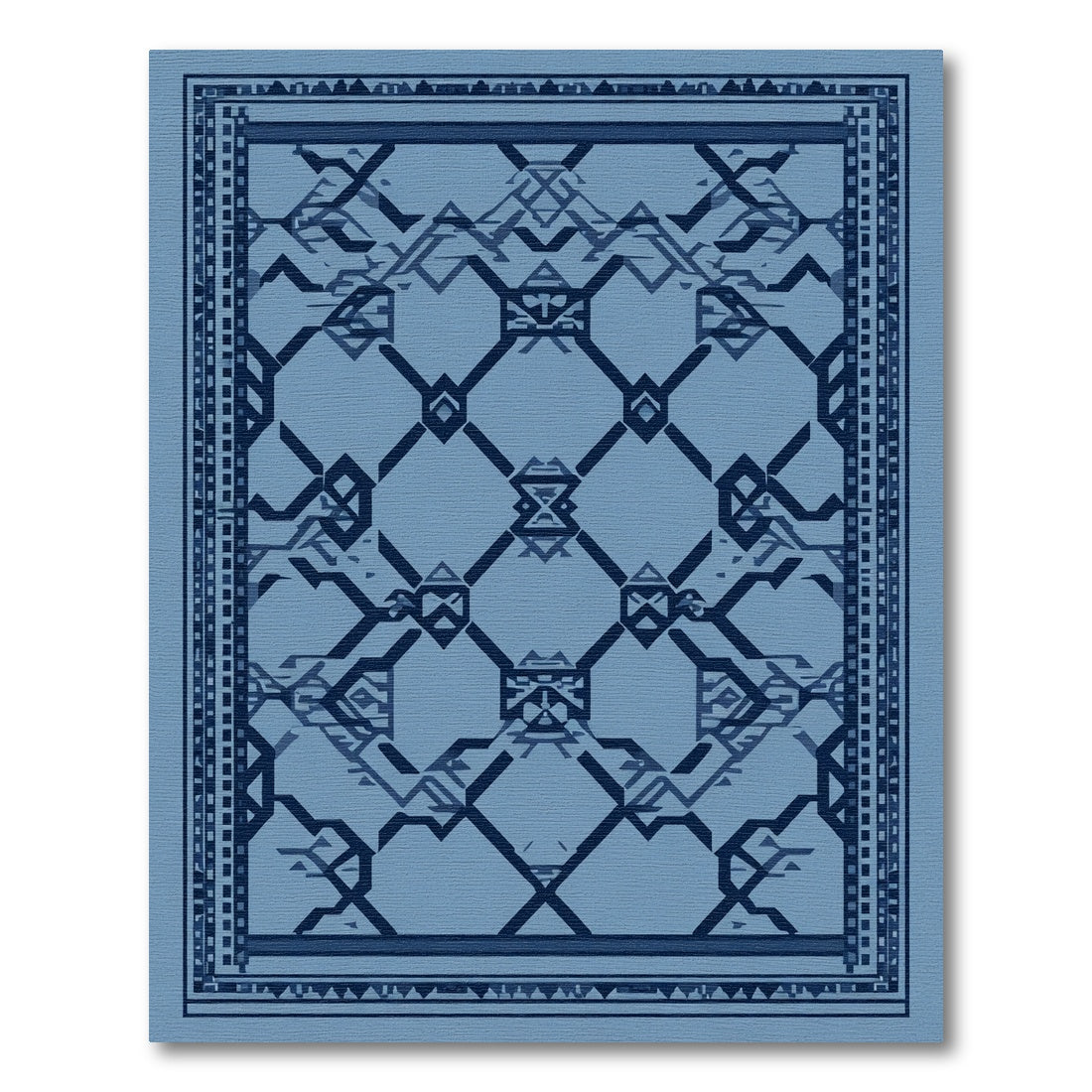 Indigo Blue Geometric Lattice Rug