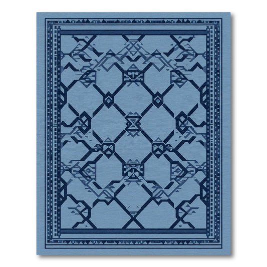 Indigo Blue Geometric Lattice Rug