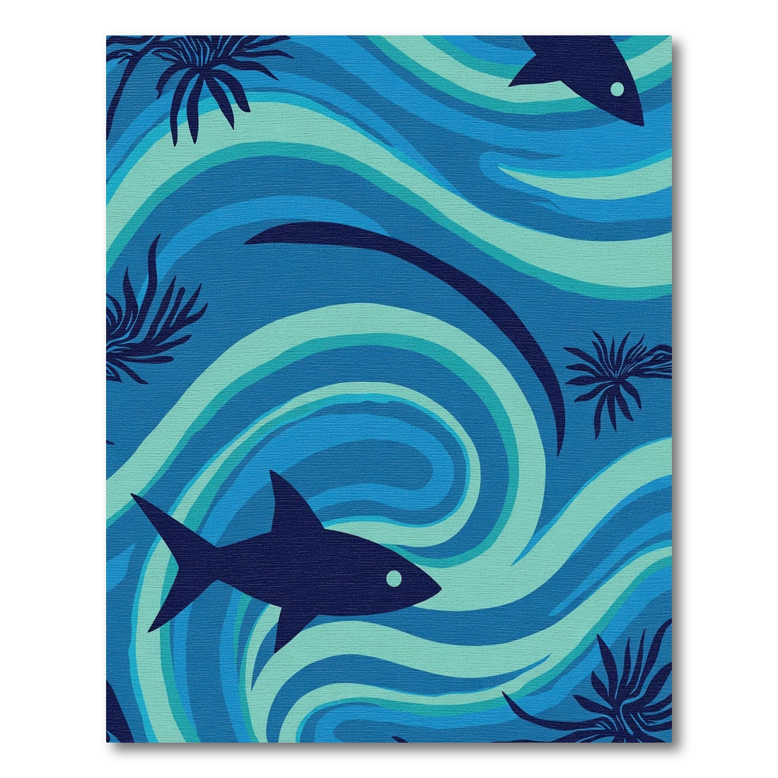 Blue Shark Swirl Palm Leaf Rug
