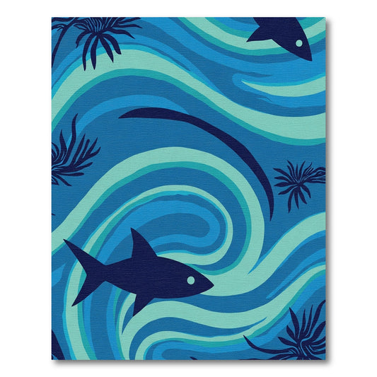 Blue Shark Swirl Palm Leaf Rug