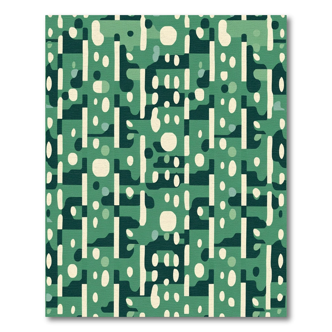 Green And Cream Abstract Shapes Rug