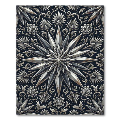 Metallic Silver Starburst Botanical Floral Rug
