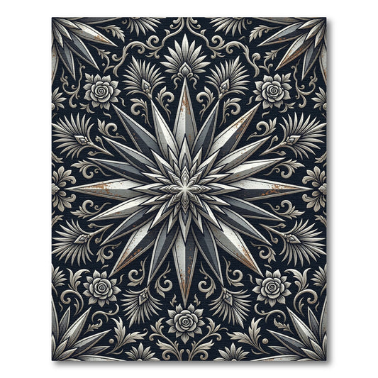 Metallic Silver Starburst Botanical Floral Rug