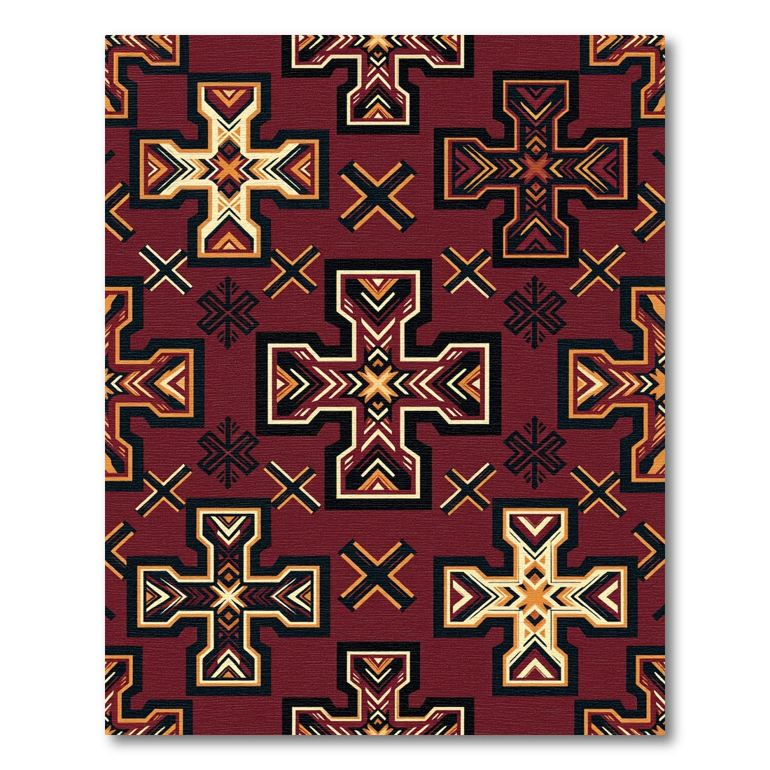 Geometric Crimson Cross Tribal Accent Rug