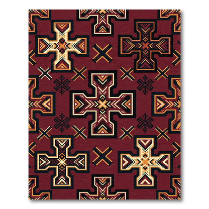Geometric Crimson Cross Tribal Accent Rug