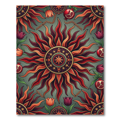 Radiant Solar Celestial Pomegranate Floral Tapestry Rug