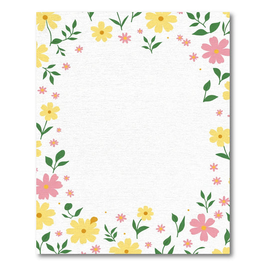 Pink Yellow Floral Border Accent Rug