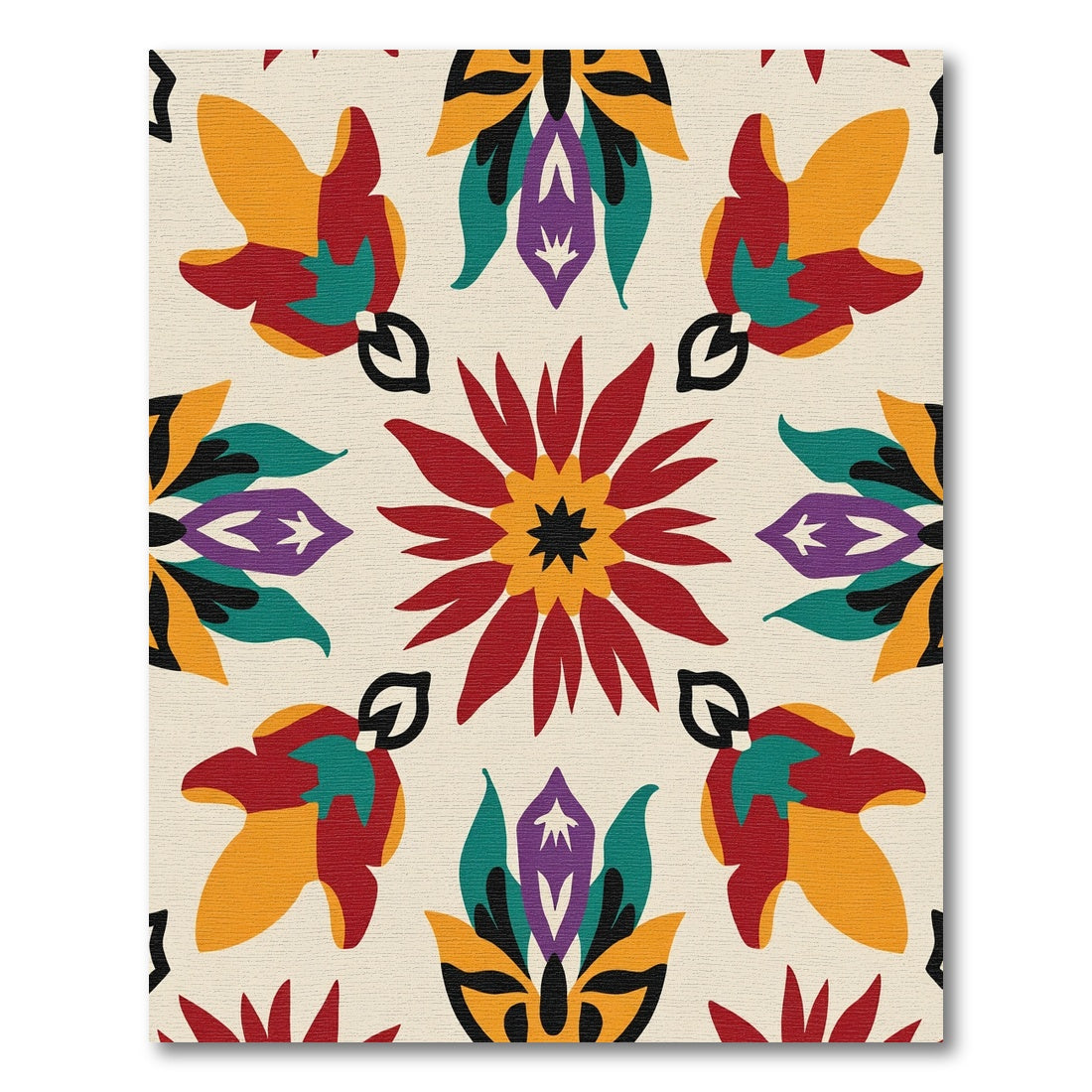 Vibrant Floral Medallion Red Yellow Teal Rug