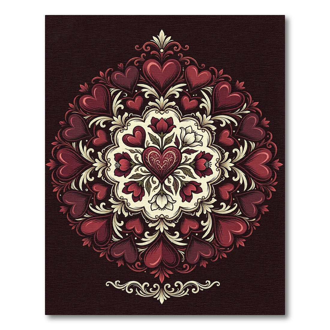 Crimson Heart Floral Medallion Illustration Rug