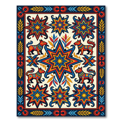 Vibrant Multicolored Geometric Animal Star Tapestry Rug