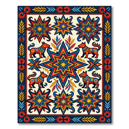 Vibrant Multicolored Geometric Animal Star Tapestry Rug