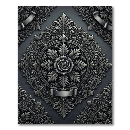 Ornate Silver Fleur-de-lis Rose Rug