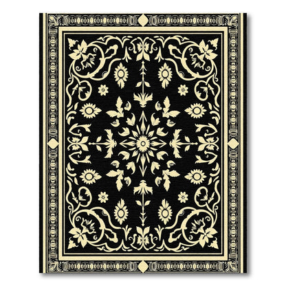Black Cream Floral Medallion Tapestry Rug