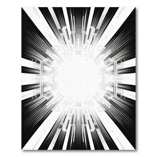 Radiating Black and White Geometric Starburst Rug