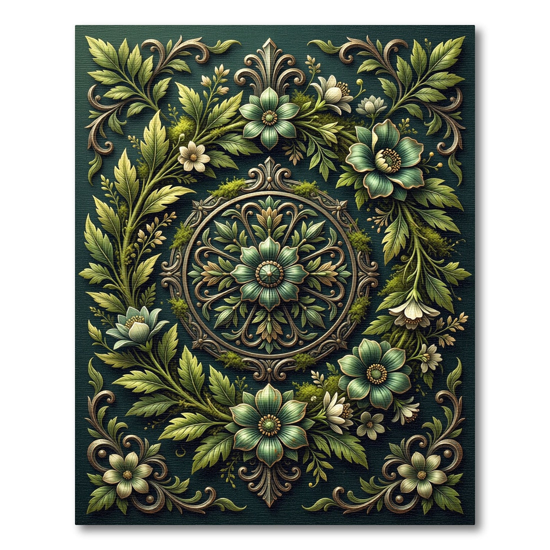 Elegant Sage Floral Medallion Weave Rug