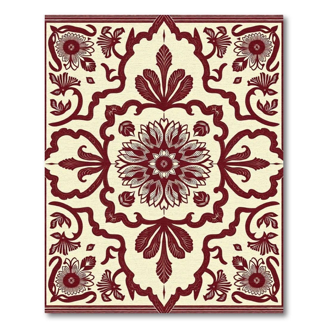 Crimson Floral Medallion Cream Arabesque Rug
