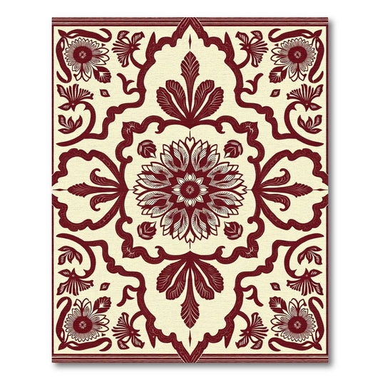 Crimson Floral Medallion Cream Arabesque Rug