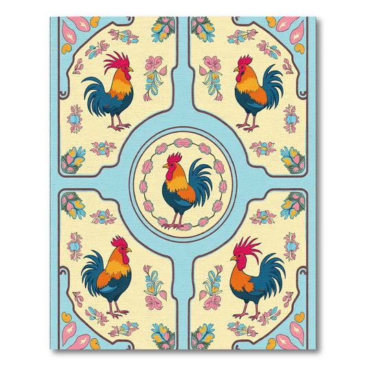Sky Blue Rooster Floral Medallion Rug