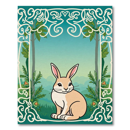 Whimsical Forest Bunny Ornate Border Rug