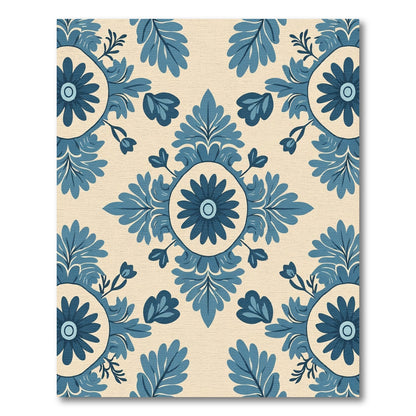 Blue Floral Medallion Cream Background Rug