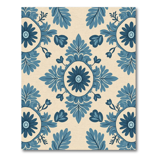 Blue Floral Medallion Cream Background Rug