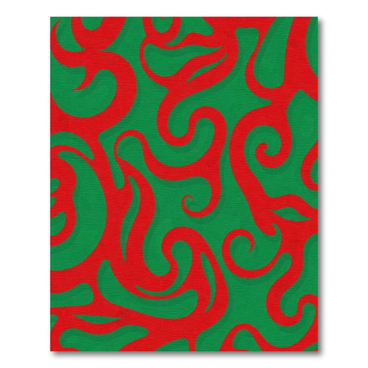 Crimson Swirls on Emerald Background Rug