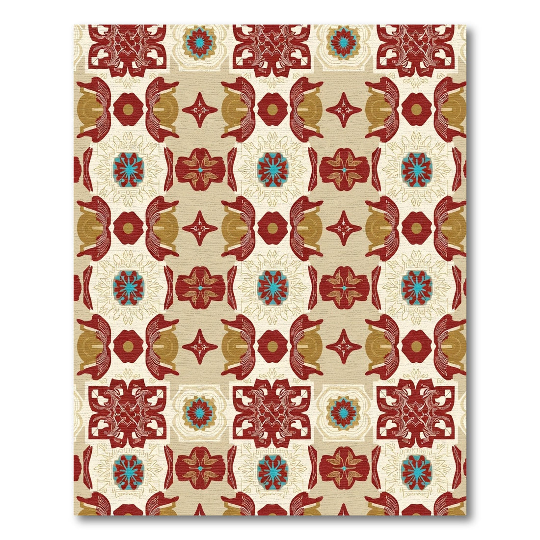 Crimson Gold Teal Medallion Composition Rug