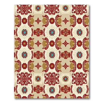 Crimson Gold Teal Medallion Composition Rug