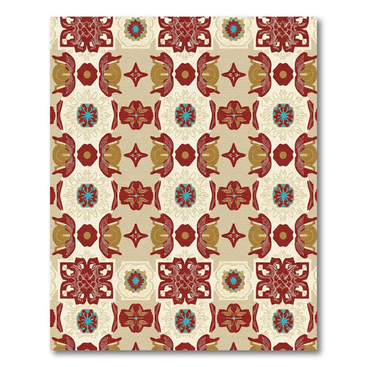 Crimson Gold Teal Medallion Composition Rug