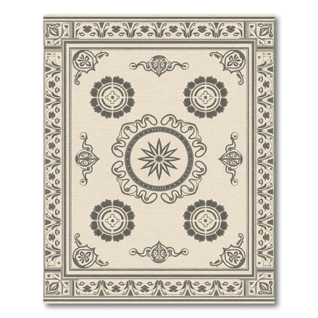 Cream Charcoal Floral Medallion Central Star Rug