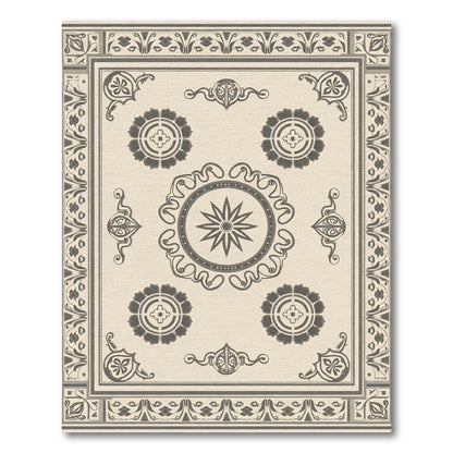 Cream Charcoal Floral Medallion Central Star Rug