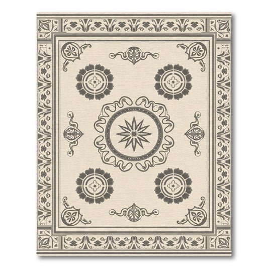 Cream Charcoal Floral Medallion Central Star Rug