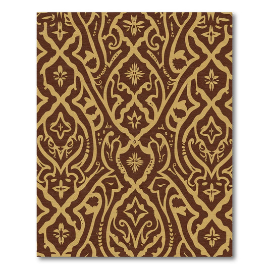 Brown Gold Intricate Scrollwork Medallion Rug