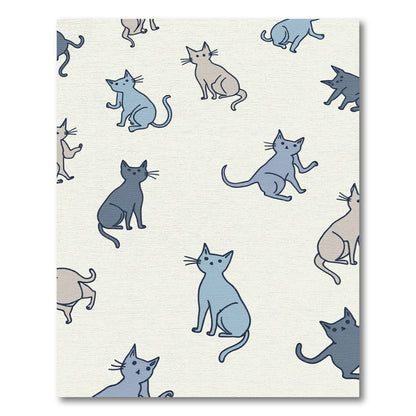 Light Blue Gray Feline Collage Rug