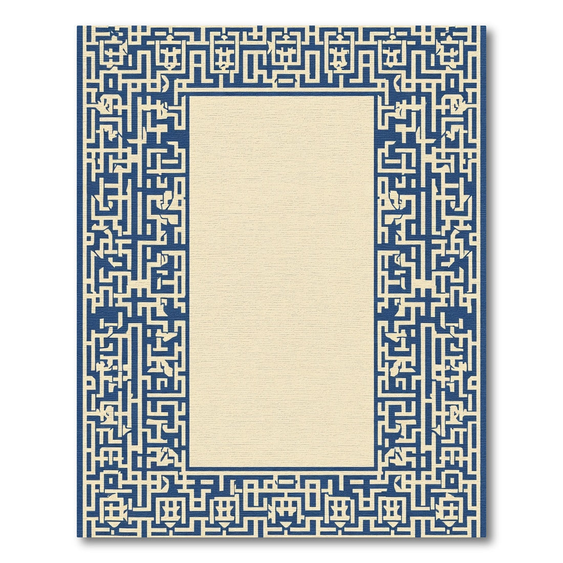 Navy Cream Maze Frame Rug