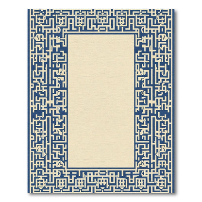 Navy Cream Maze Frame Rug