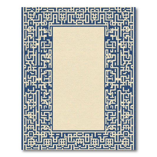 Navy Cream Maze Frame Rug