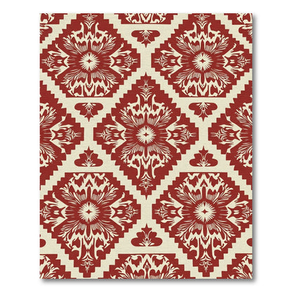 Crimson Cream Damask Geometric Rug