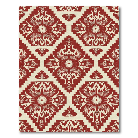 Crimson Cream Damask Geometric Rug