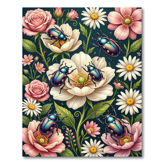 Iridescent Jewel Beetle Floral Garden Rug